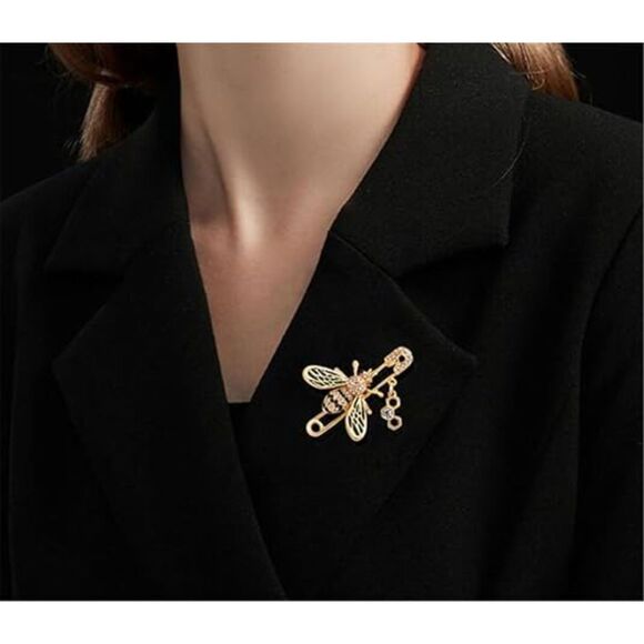 Women's Yellow Gold Crystal Enamel Cute Bee Brooch Scarf Dress Collar Jewelry - Picture 4 of 7